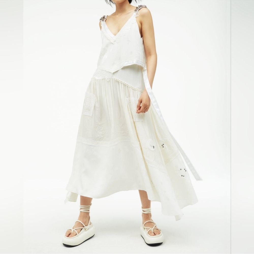 Zara Atelier Oyster White Draped Midi Dress - Elegant Edgy Evening Wear - Picture 2 of 12